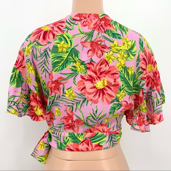Lost + Wander Pink Floral Wrap Cropped Top - Picture 2 of 11
